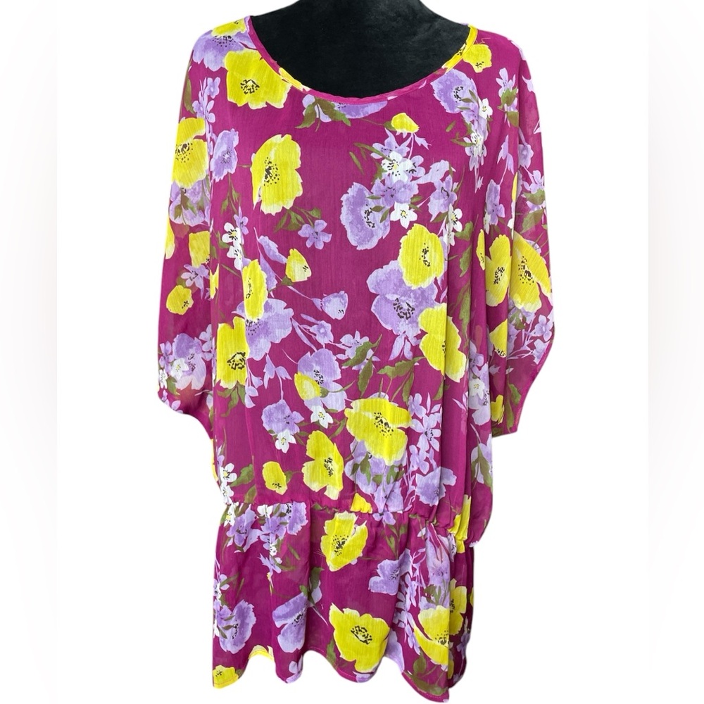 Susie Rose Sheer Purple & Yellow Floral Blouse